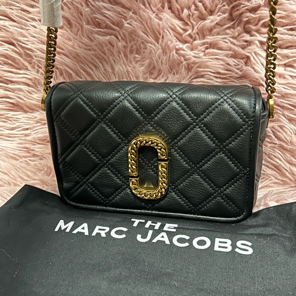 Marc Jacobs Black Quilted Crossbody with Gold Accents, brand new and authentic
